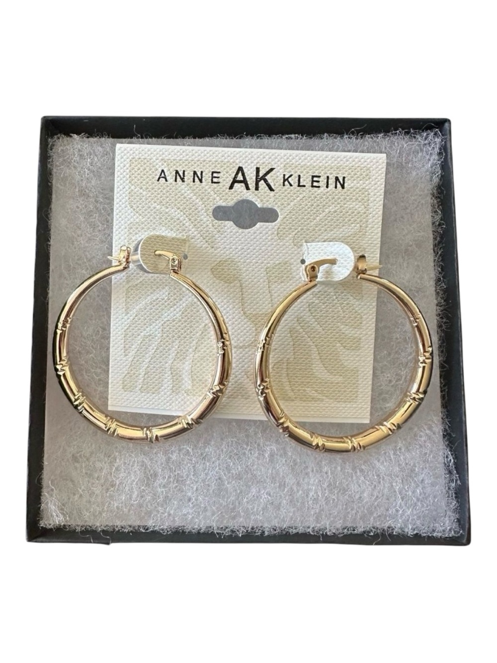 Anne Klein Gold Bamboo Hoop Earrings Snap Back NWT